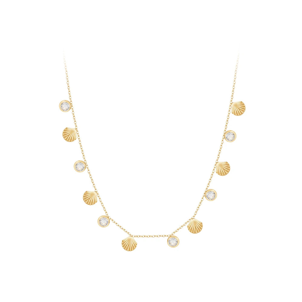 PVD 18K Gold Plated Stainless Steel Jewelry Unique Multiple Shell Zircon Charms Pendants for Women Party Necklace P243433