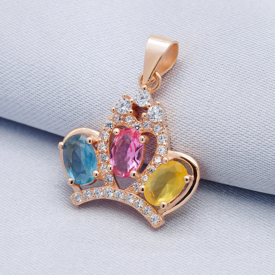 Luxe Crown Crystal Color Cubic Zircon 925 Custom Pendant Solid Silver Necklace