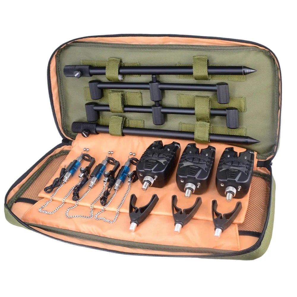 Carp Fishing Bite Alarm Set Buzz Bars Swingers Fishing Rod Rest Head Set with Portable Tackle Bag MegaBDM