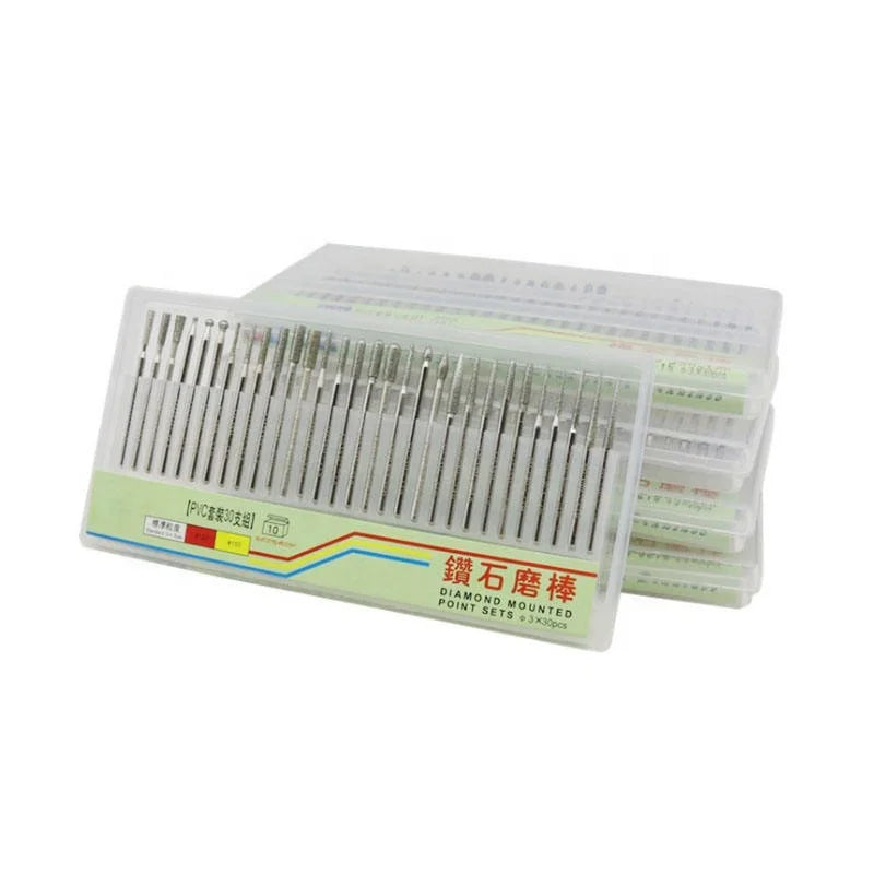 30pcs Diamond Burr Bit Set 2.35mm 3mm Shank Rotary Tool Grinding Needle Set for Jewelry Tools and Power Tool Accessories