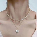 Double Layered Necklace Pearl Four Leaf Clover Pendant Necklace 4-5MM Natural Baroque Freshwater Pearl Necklace for Women
