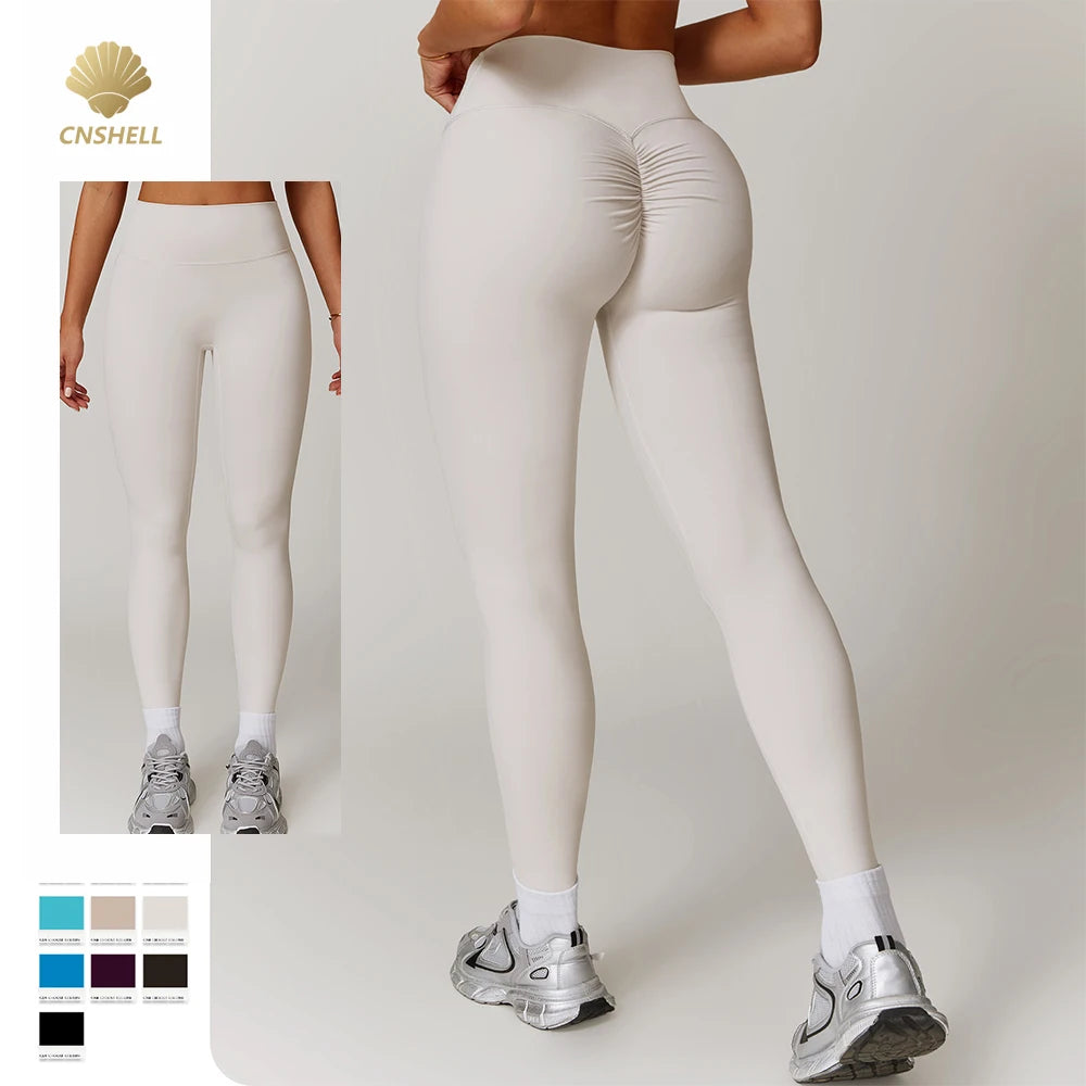 CNSHELL Custom Logo Brushed Nylon High Waist Tight Scrunch Butt Yoga Workout Gym Fitness Sports Legging