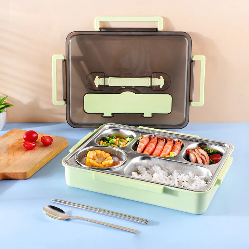 1-3L 4 Compartment with Soup Bowl and Handle Bento Lunch Box Other Microwave Heated Portable Square Multi-color