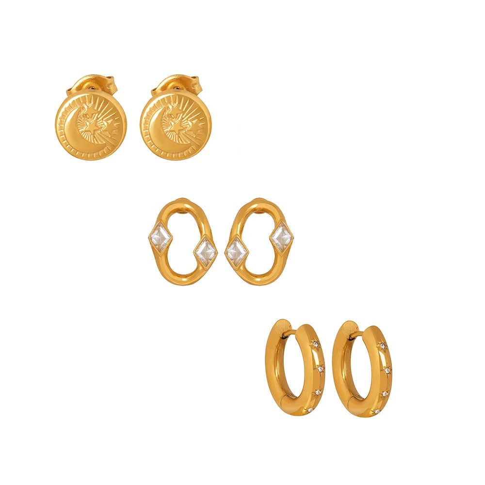 2023 Hot Sale French Vintage Geometric Cuff Earrings Luxury Jewelry Stainless Steel 18K Gold Plated Zircon Wholesale