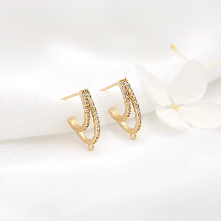 Factory Wholesale 14K Gold Plated Jewelry Earring Accessories Inlaid Zircon Can Match Charm Diy Stud Earrings