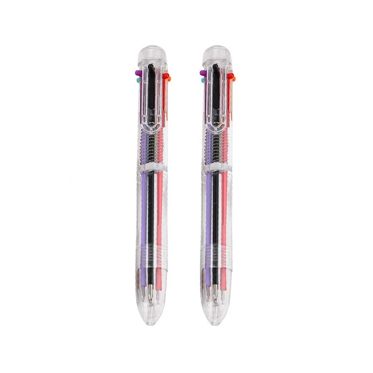 Hot Selling 6-Color Transparent Ballpoint Pen Cute Student Stationery Multi-Color Plastic Pen Factory Supply