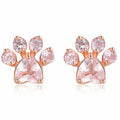Huitan Creative Animals Paws Footprints Lovely Pink Gem Zircon Stud Earrings Women Fashion Cute Paw Rose Gold Earrings Girls