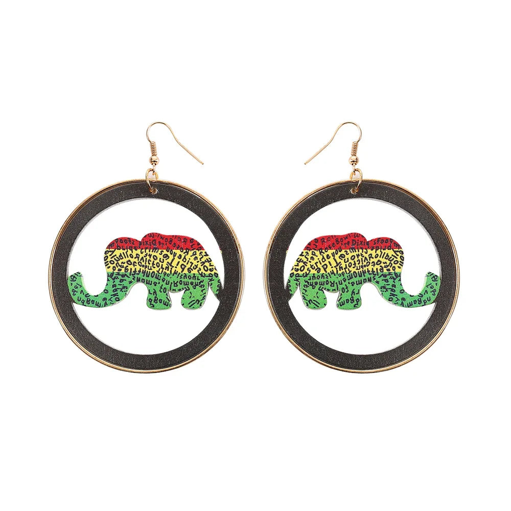 Luxury Fashion Natural Wood Elephant African Map Earrings Women