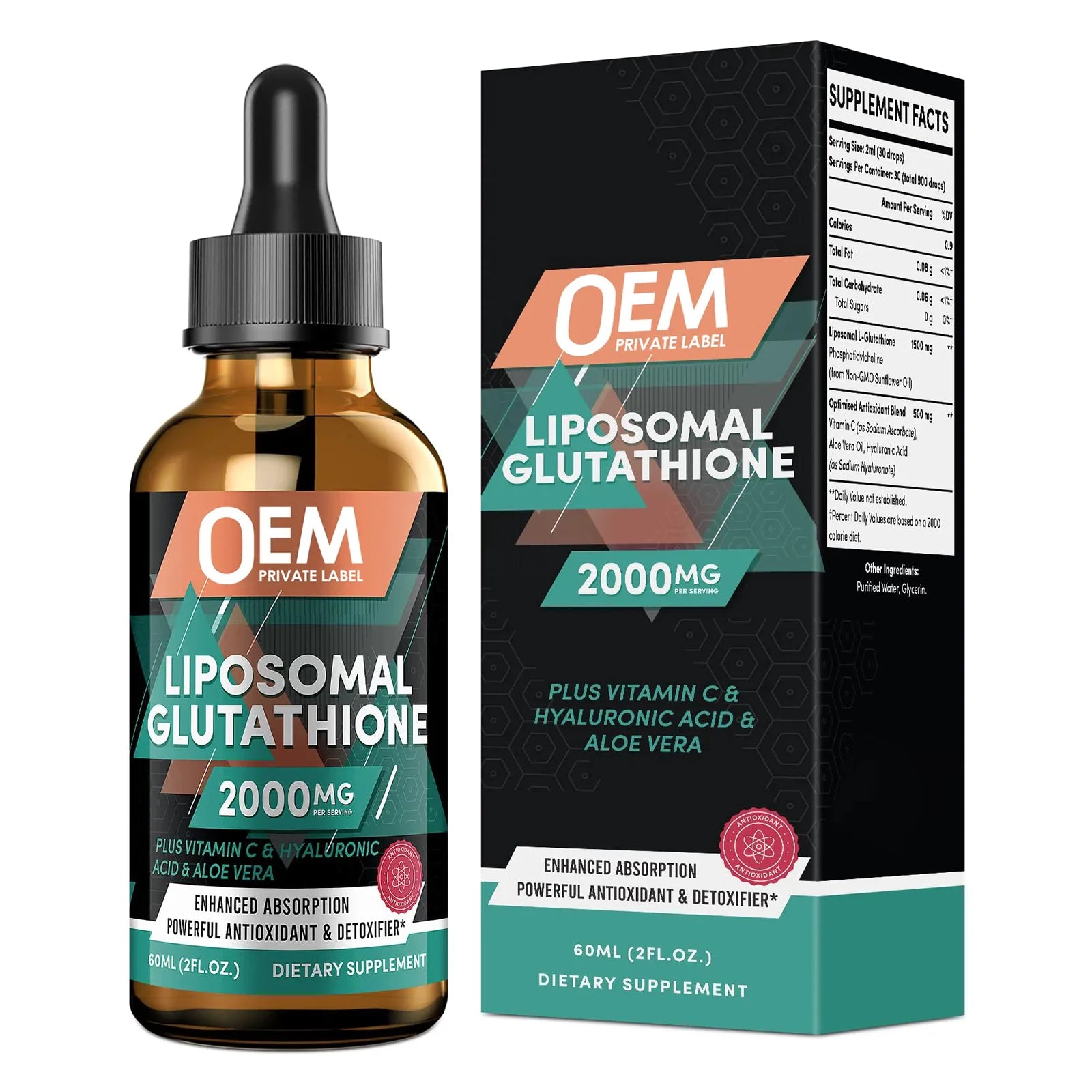 Custom Private Label Liposomal Glutathione Supplement 2000mg Glutathione Liquid Drops Vitamin C Curcumin Oral Liquid