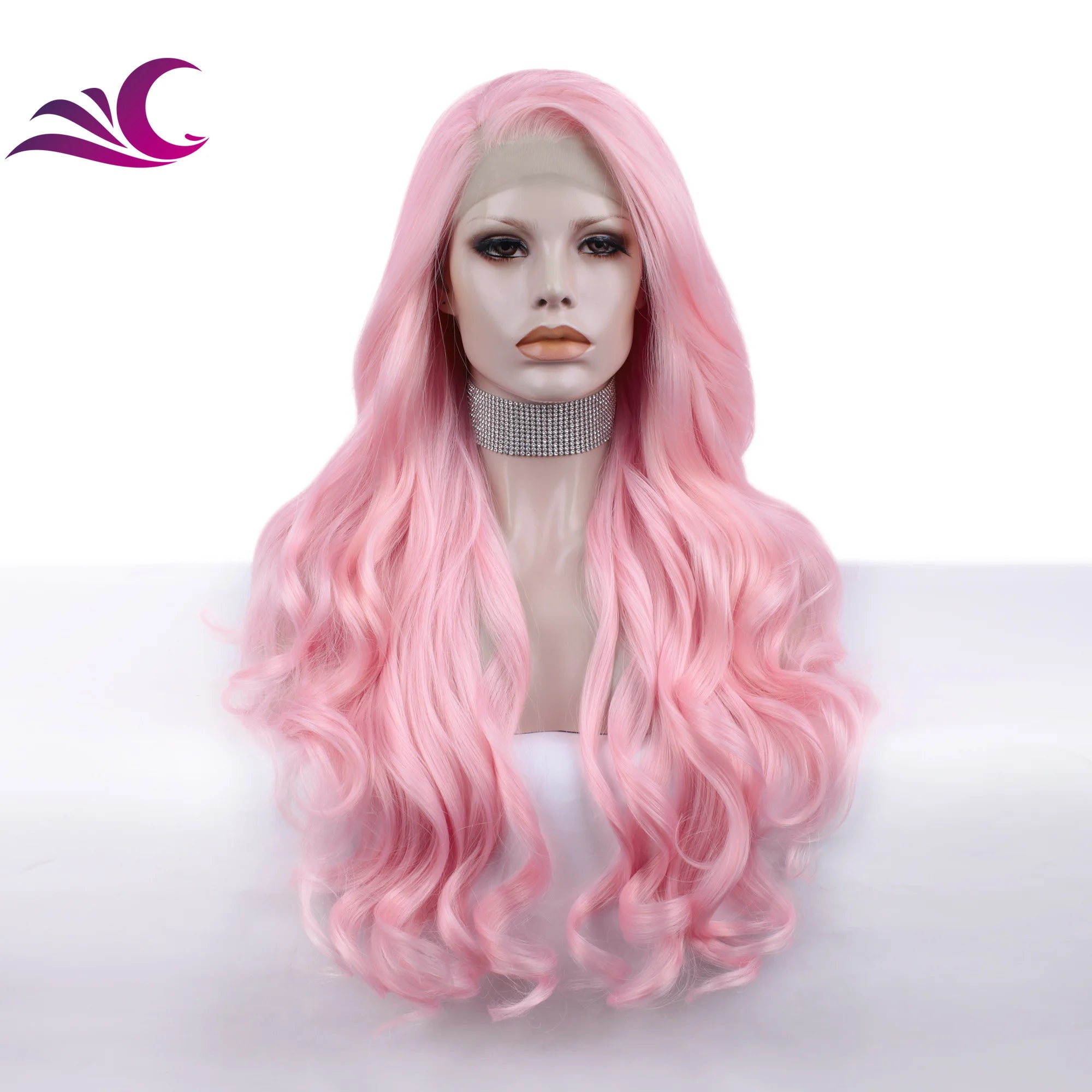 Celebrity Wholesale Orange Pink Natural Look Wave Futura High Temperature Fibre Synthetic Lace Front Wigs for Daily