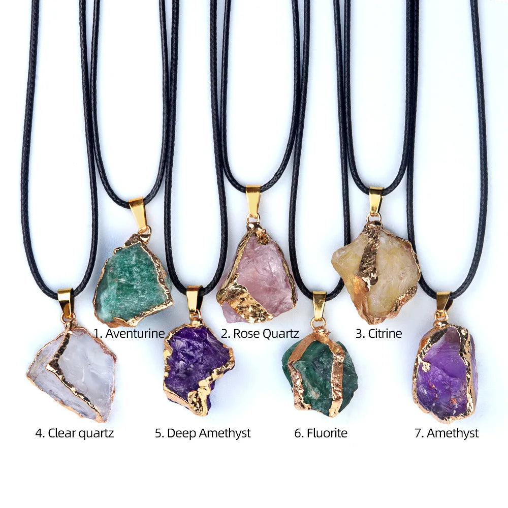 Raw Natural Stone Necklace for Women Healing Crystal Stone Amulet Lucky Charm Chakra Stone Pendant Necklace Healing Gemstones