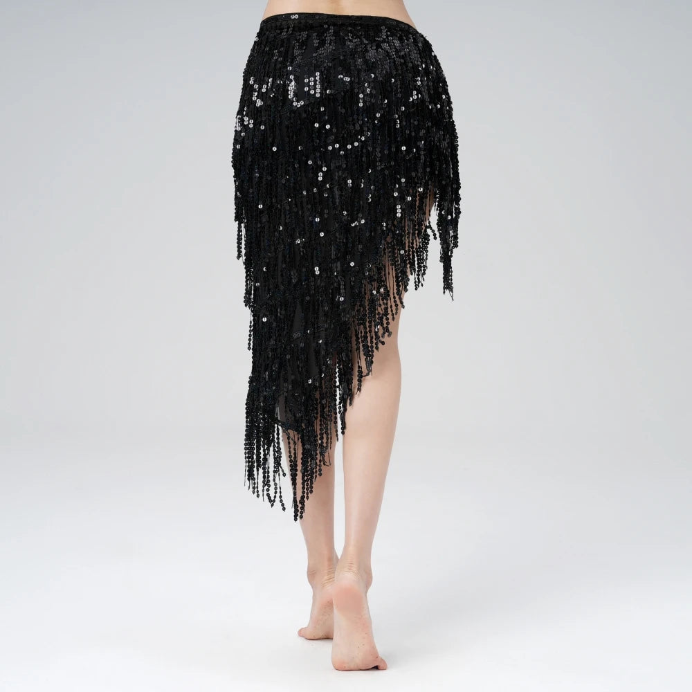 Music Festival Sequin Sash Skirts Women Girls Party Club Fancy Hip Scarf Wrap Skirts Belly Dance Wear