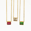 JOOLIM High-End 18K Gold Plated Stainless Steel Dainty Chain Rectangle Red Green Clear Zirconia Pendant Necklace Fashionable