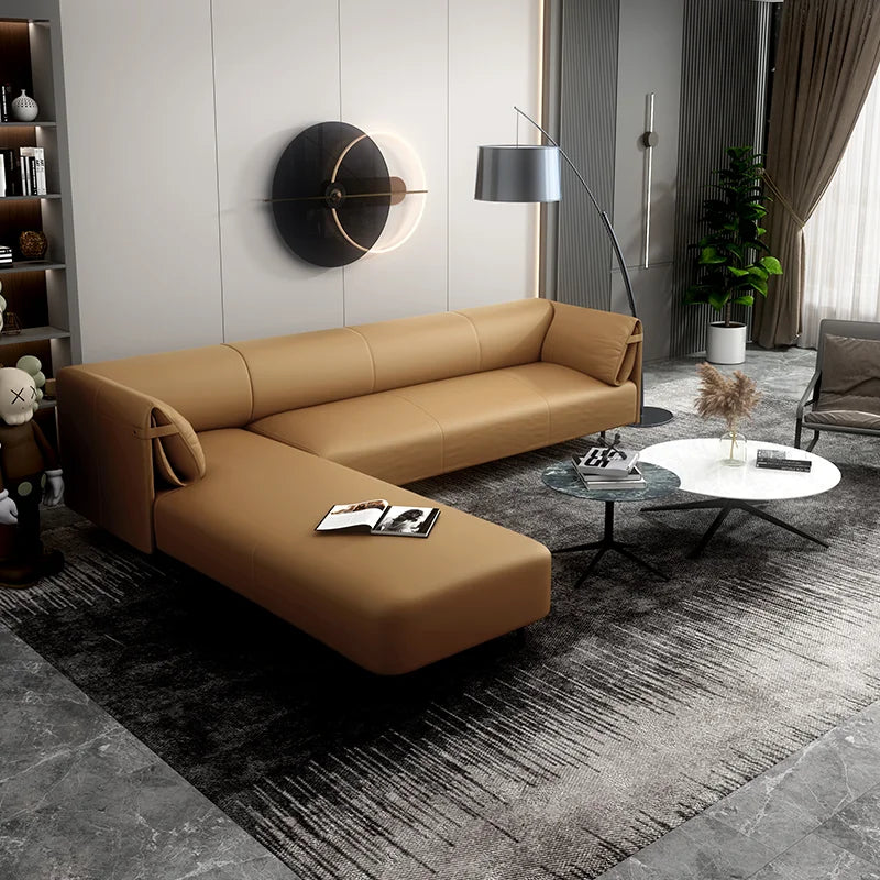 High-Grade Modern European Design Genuine Leather Office Reception Sofa Bed Set Wood Frame Home Office Apartment School Massage