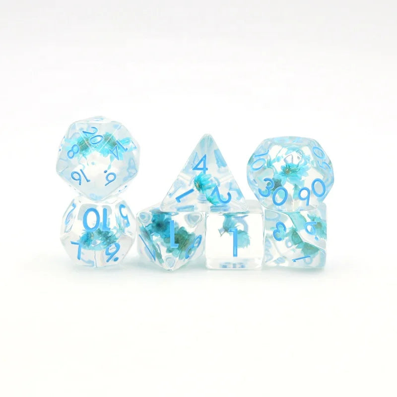 Custom Round Dice Set Rpg Polyhedral Resin Dnd Blue Fower Dice