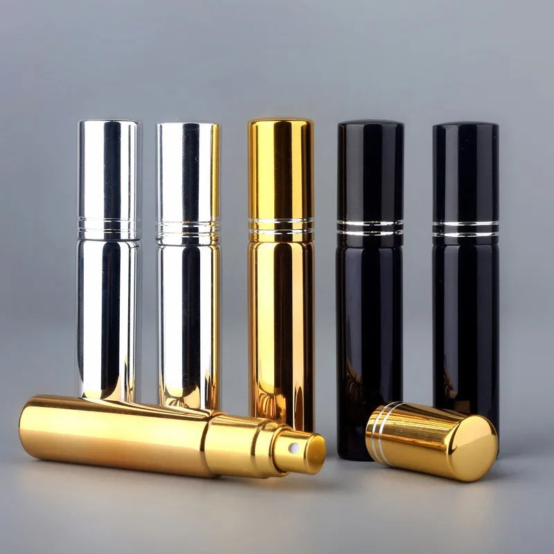 Wholesale Sample Perfume Tube 5ml 10ml Gold Silver Black Empty Glass Perfume Spray Bottle for Cosmetic Packaging