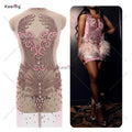WDP-245 Latest Luxury Wedding Pink and Blue Beaded Body Crystal Skin Color Rhinestone Applique for Dresses Bridal