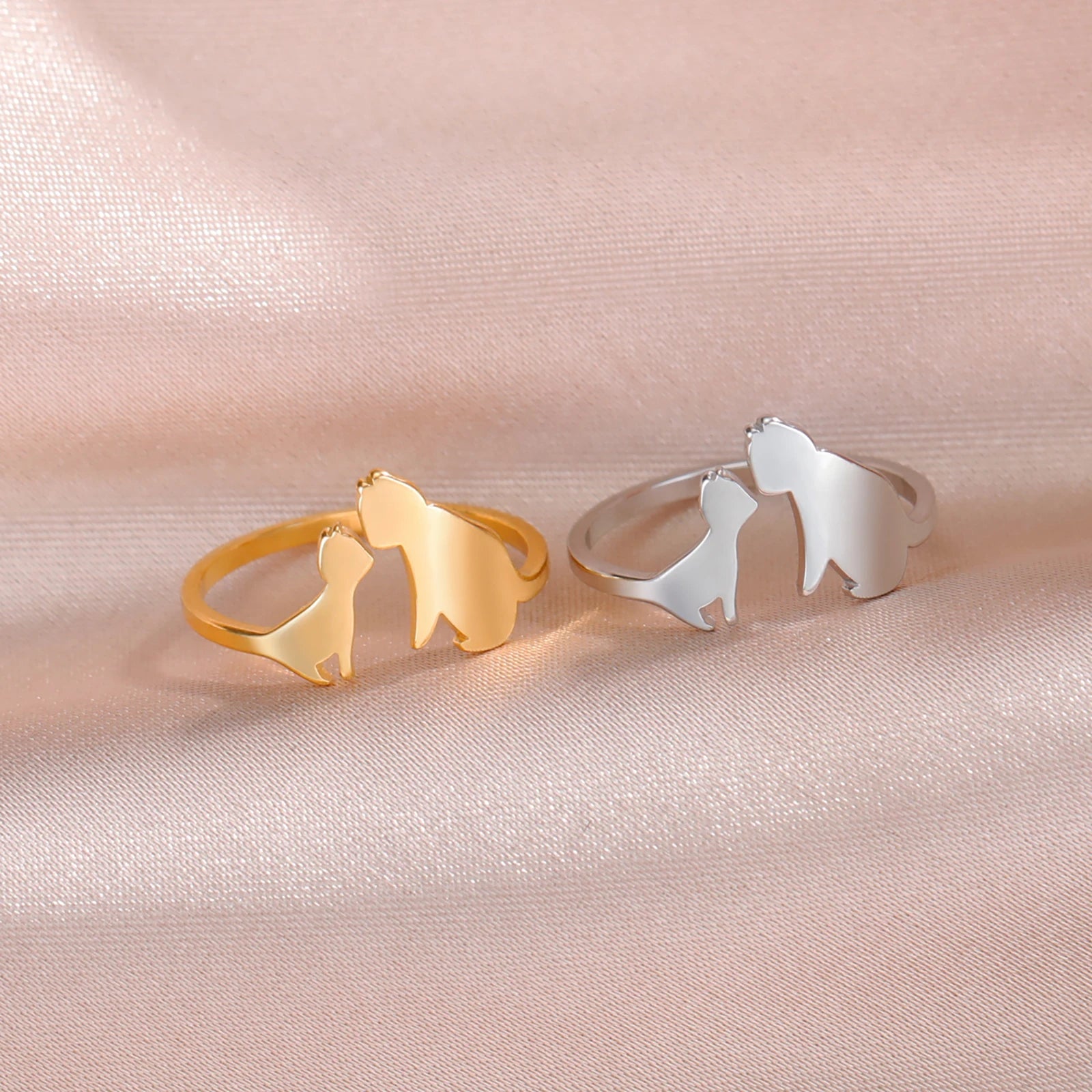 Myshape Adjustable Stainless Steel Couple Cats Open Rings Trendy Party Jewelry Anniversary Gift for Women and Men Wholesale