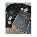 Luxury BLACK Gold Foil Acrylic Wedding Invitation Card With Envelope Wax Seal and Dried Flower
