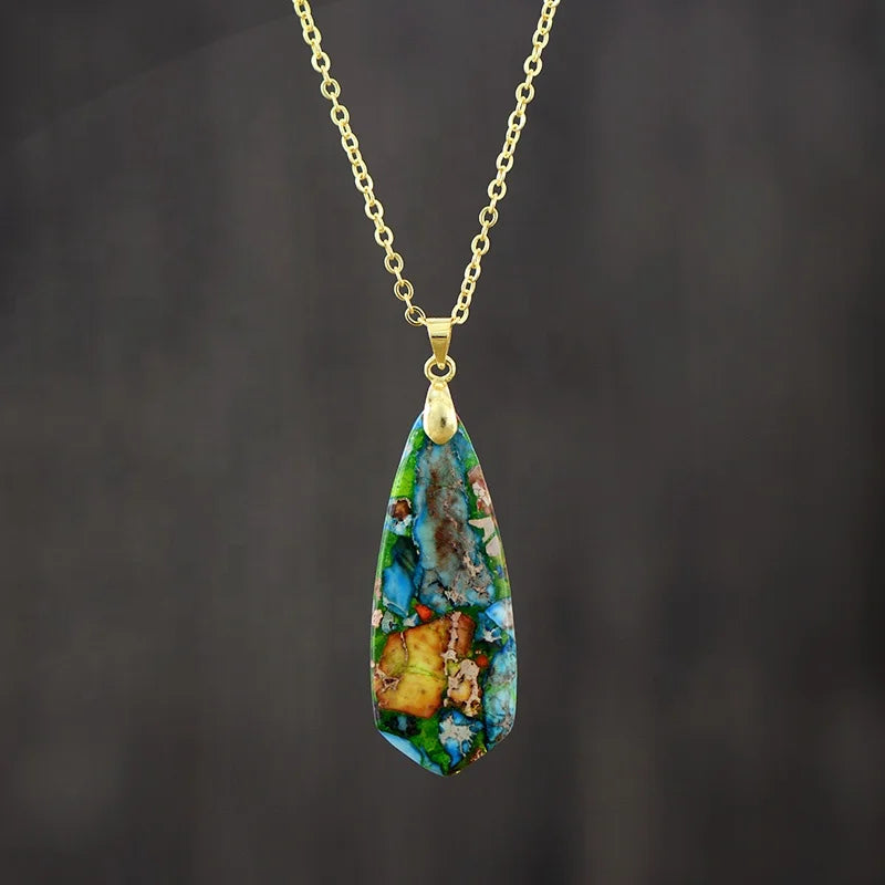 Bohemia Silver Gold Plated Link Chain Colorful Shield Pendant Necklace Energy Balance Spiritual Jewelry Wholesale Made of Brass