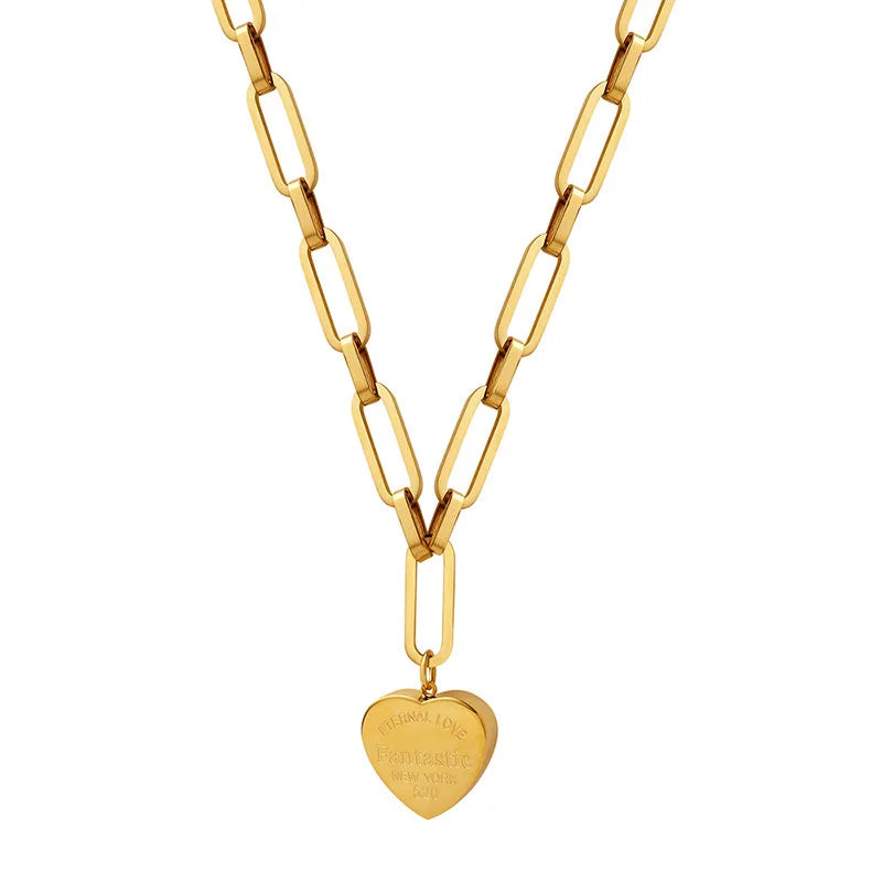 BM Waterproof 18k Gold Plated Stainless Steel Chain Love Pendant Necklace