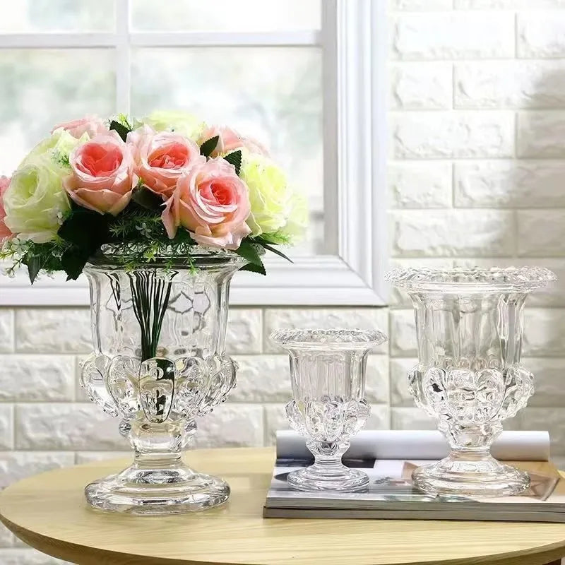Crystal Glass Flower Vase Set Transparent Thick Round Hydroponic Wedding Home Decor Mini Retro Clear Glass Vase for Flowers