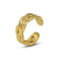 Ins Style Minimalist 18K Gold Plated Stainless Steel Line Cross Open Adjustable Engagement Ring for Unisex Anniversary Gift