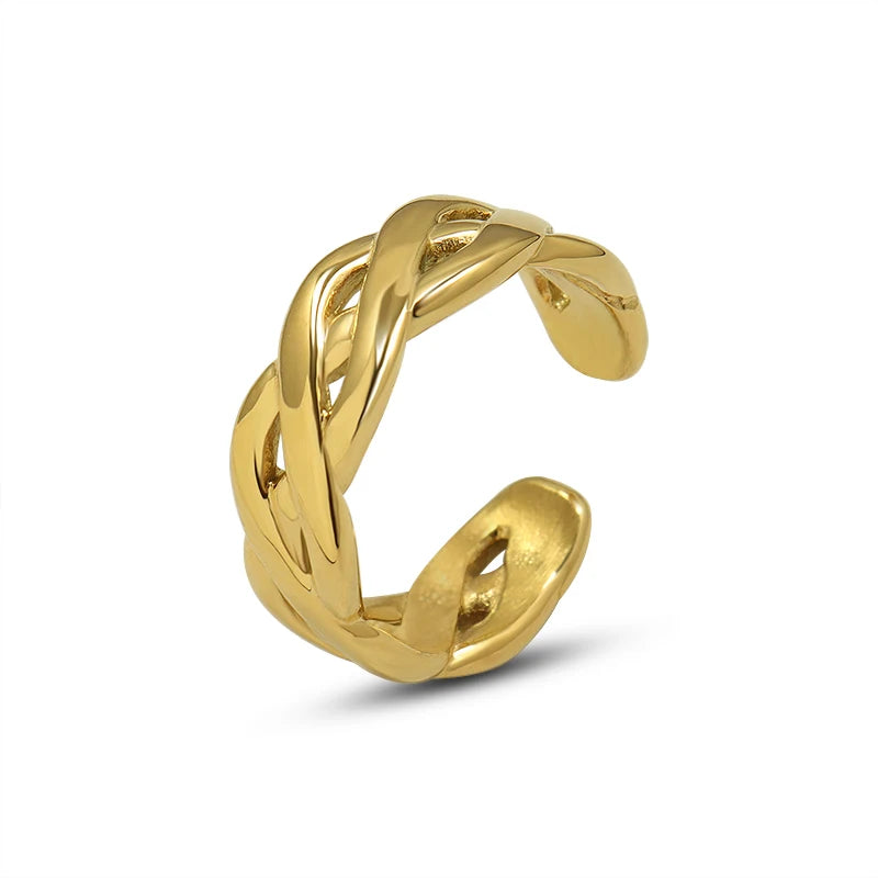 Ins Style Minimalist 18K Gold Plated Stainless Steel Line Cross Open Adjustable Engagement Ring for Unisex Anniversary Gift