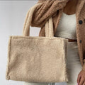 Fashion Ladies Teddy Tote Handbag Large Capacity Bride Tote Bag Custom Faux Fur Shoulder Shopping Bag for Women