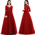 2023 New Design Modest Red Evening Dress Women Long Sleeve Party Dress