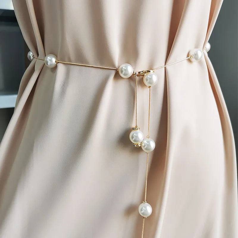 Fashion Silver Gold Color Thin Chain Pearl Women Belly Waist Chains Women Belt Chain