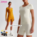 Janya Women's Gym Fitness Sports Shirt Yoga Shorts Set 2 Piece High Waist Quick Dry Breathable Hot Sale Sportswear No Front Seam