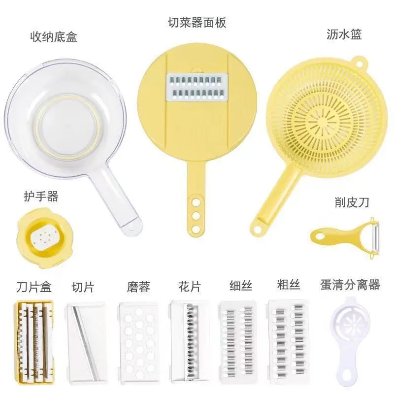 Kitchen New Round ABS Stainless Steel Multi-functional Vegetable Cutter Transparent Storage Box Draining Basket New Round
