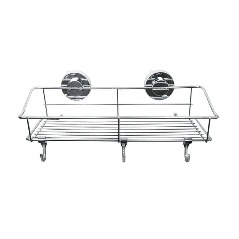 Modern Wall Mounted Shower Caddy Shelf Metal Bathroom Shower Rack Suction Cup Hooks Versatile Organizer for Living Room Kitchen