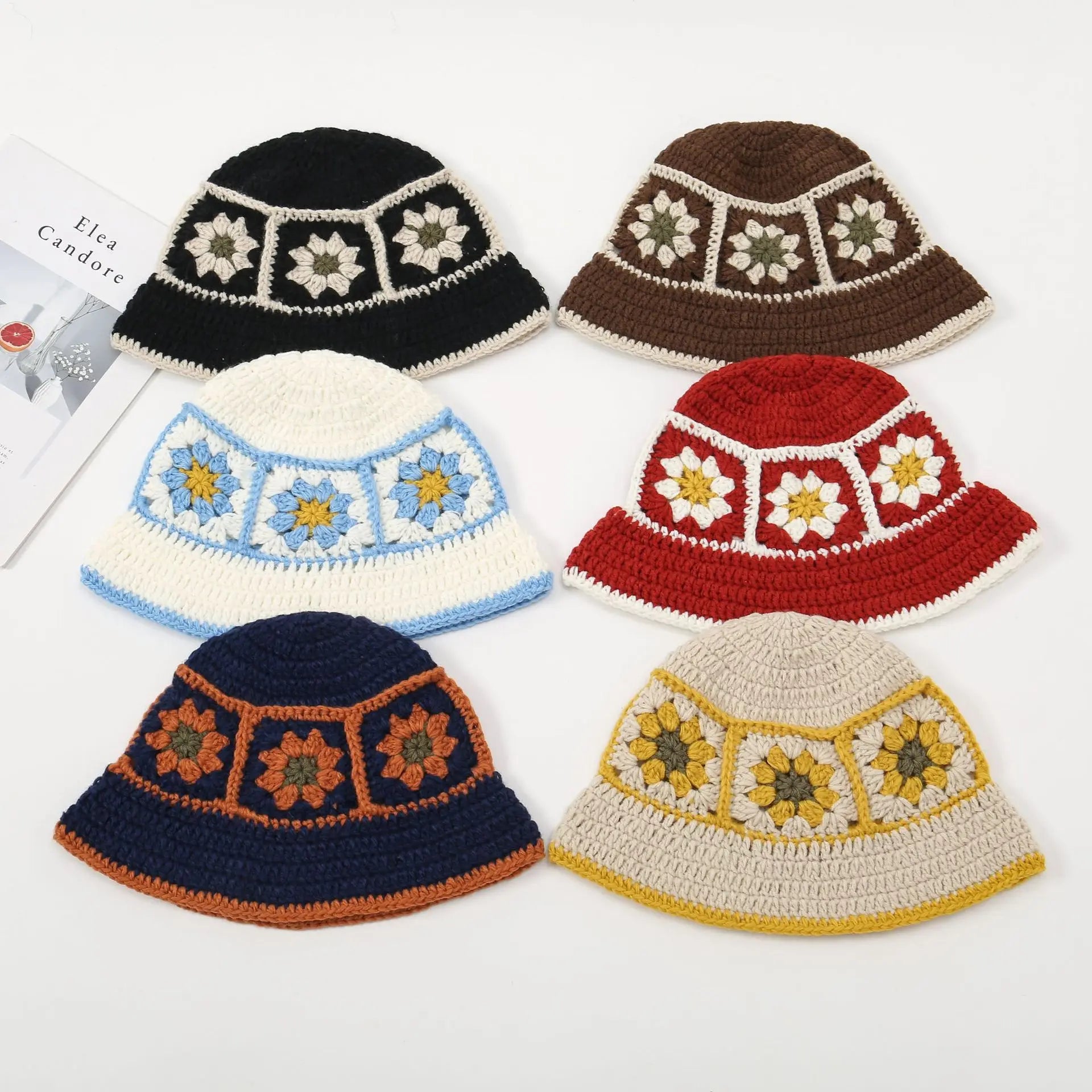 Outdoor Floral Crochet Hat for Women Colorful Handmade Folded Bucket Sunscreen for Beach Fishing Cycling Casual Scene