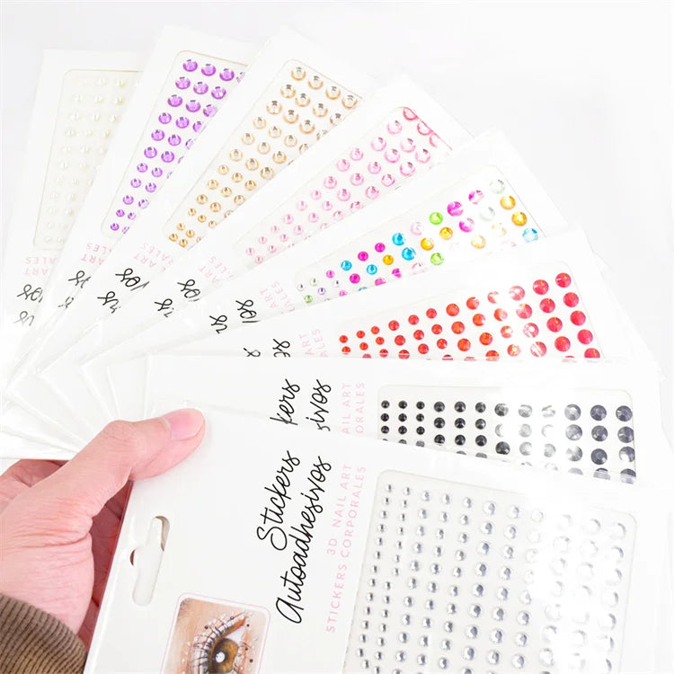 Hisenlee 165Pcs/Sheet Self-Adhesion Decorative Acrylic Rhinestones 3mm-6mm Crystal Shapes for Nail & Face Decorations