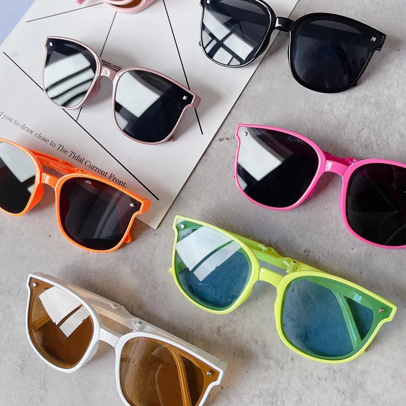 UV400 Protection Acrylic Lenses Plastic Frame Blue Coffee Colors Cheap Square Foldable Children's Sunglasses