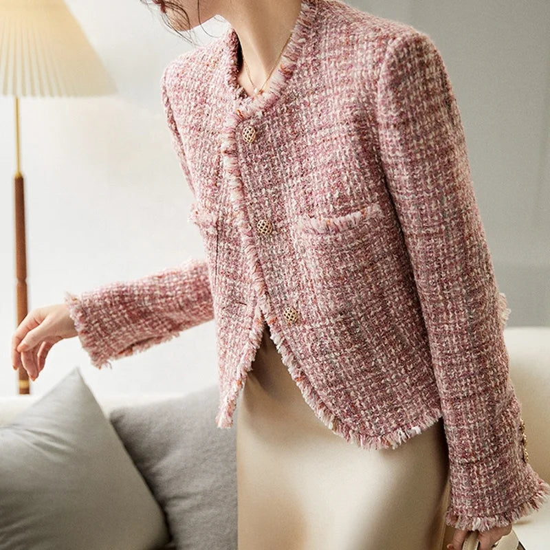 American Women's Fashion and Elegant Short Coat Autumn/Winter New Luxury Small Fragrance Rough Tweed Short Coat