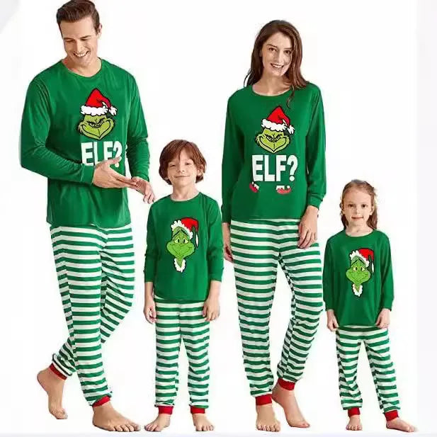 New Green Family Christmas Pajamas Matching Sets Holiday Green Stripes Christmas Pajamas Sleepwear for Family