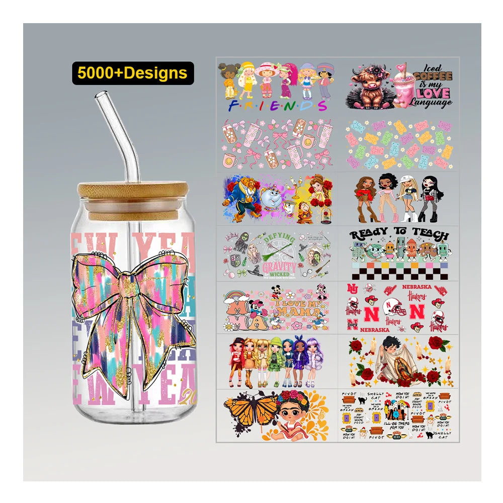 Boy Mom 16 oz 20 oz Glass Water Bottle UV  Lid Decals Wraps Transfer Stickers Heat-Transfer Printing Waterproof for Mother's