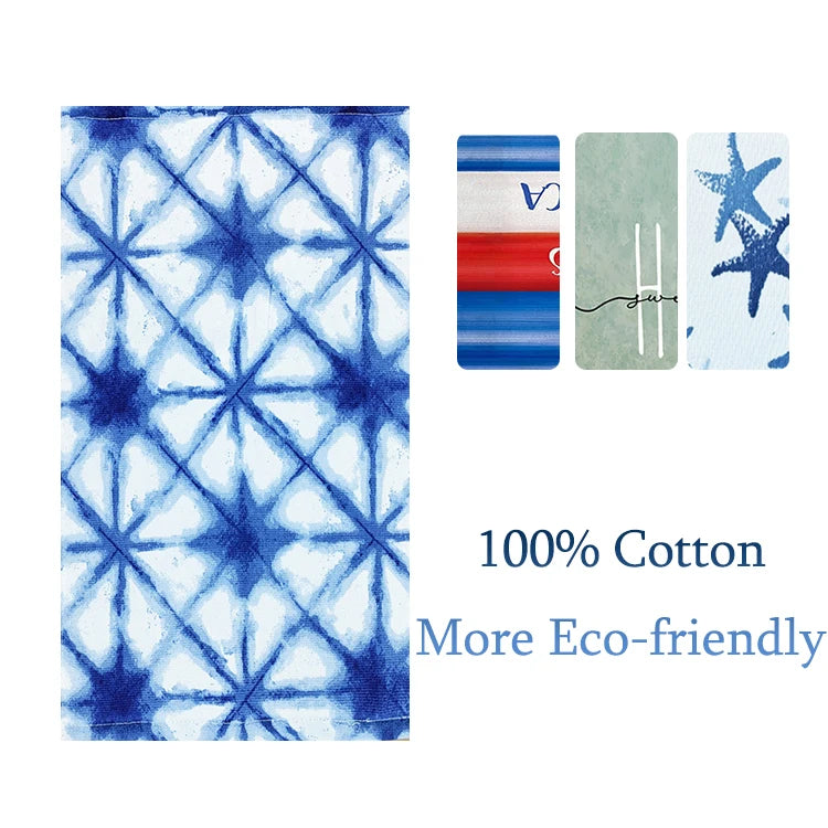 Blue Cotton Soft and Absorbent Printed Thick Pool Party Towel Beach Blanket Custom