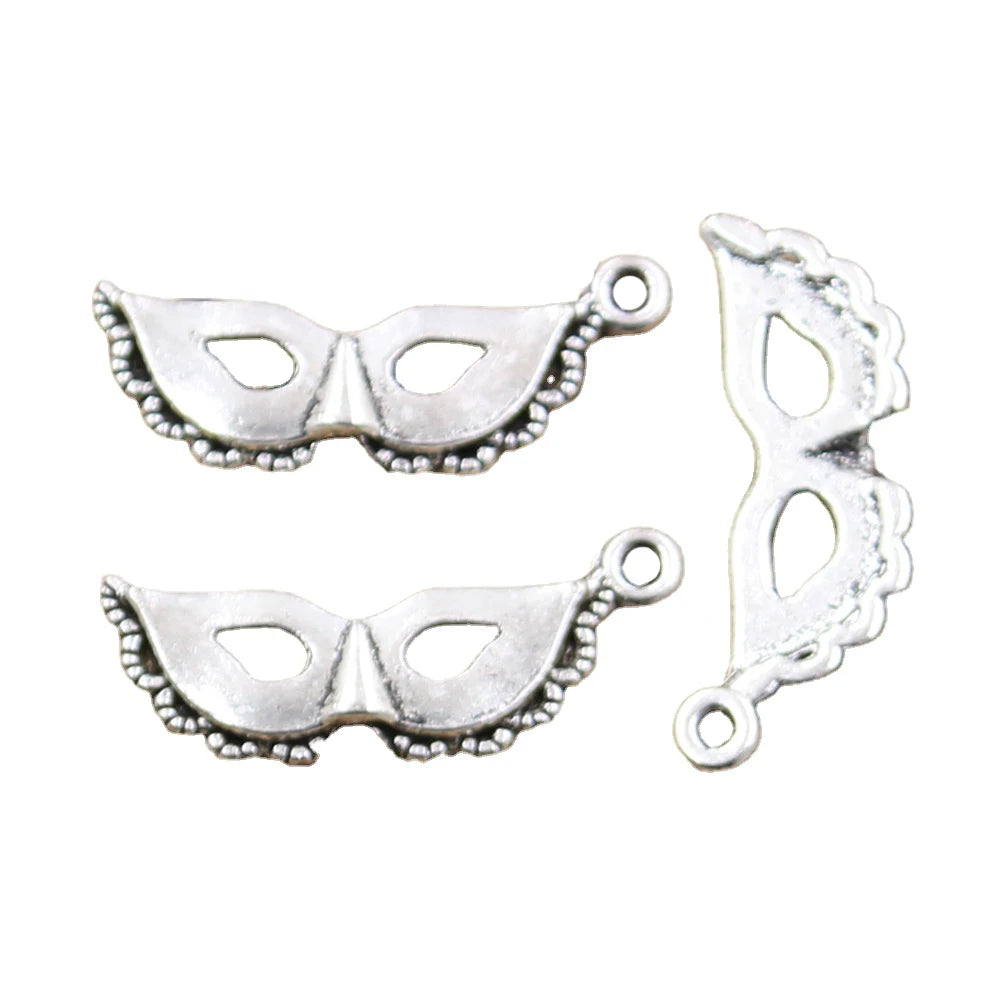 Charms Party Mask Masquerade Mardi Gras 31x12mm Antique Silver Color Pendants Making DIY Handmade Tibetan Finding Jewelry