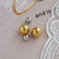 Fashion Two Tone Stainless Steel Earrings Jewelry 18K Gold Plated Double Big Small Mirror Ball Sided Stud Earrings