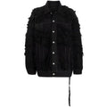 Custom Oversize Denim Jackets for Men 100% Cotton with Frayed Edge and Fuzzy Black Jean Patchwork Design Coated Processing