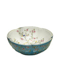 Handmade Blue Porcelain Bathroom Counter Top with White Flower and Bird Pattern round Ceramic Wash Basin and Sink