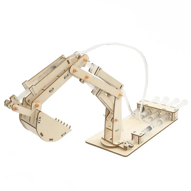 2024 New DIY Wooden Hydraulic Excavator Kids Educational Toys Steam Scientific Experiment Experiment