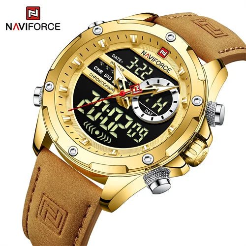 NAVIFORCE 9208 GGLBN Cheap Brand Casual Quartz Watch Steel Mens Wristwatch Leather Digital Waterproof Watch Relojes Hombre OEM