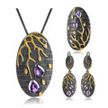 C7878 Abiding Handcrafted Fine Jewelry Botanic Series Natural Amethyst Gems 925 Sterling Silver Jewelry Sets