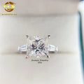 18k Gold Engagement Three Stone Trapezoid Princess Cut 4 Carat VVS D Color Moissanite Diamond Ring