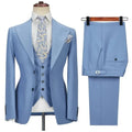 Sky Blue Mens Suits 3 Pieces Man Clothing Business Blazer+Vest+Pants Formal Wedding Groom Prom Dress Wear